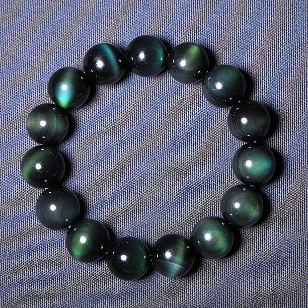 Buddha Stones Natural Green Eye Obsidian Wealth Bracelet