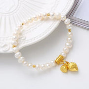 Buddha Stones 18K Gold Natural Pearl Lotus Flower Pod Wisdom Charm Bracelet Bracelet BS 1
