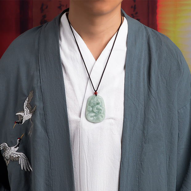 Buddha Stones Chinese Zodiac Flying Dragon Jade Protection Necklace String Pendant Necklaces & Pendants BS 3