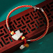 Buddha Stones Chinese Zodiac Jade Prosperity Red String Bracelet Anklet Bracelet BS Dog(Bracelet/Anklet Size 19.5+4cm)