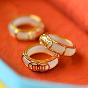 Buddhastoneshop White Jade Luck Ring Necklace