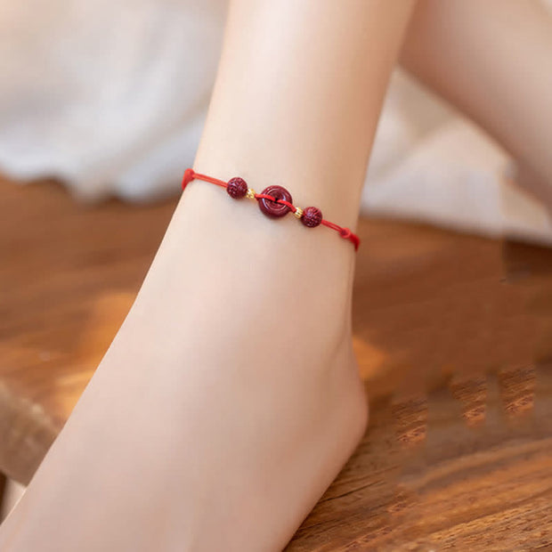 Buddha Stones Cinnabar Peace Buckle Blessing String Anklet Anklet BS 4