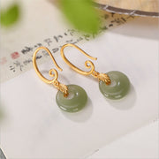 Buddha Stones Round Jade Peace Buckle Leaf Prosperity Dangle Drop Earrings Earrings BS 4