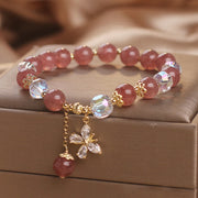Buddha Stones Natural Strawberry Quartz Love Healing Butterfly Charm Bracelet