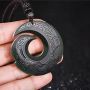 Buddha Stones One's Luck Improves Design Patern Hetian Cyan Jade Peace Buckle Luck Necklace Pendant