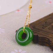 Buddha Stones Round Cyan Jade Healing 14K Gold Necklace Pendant Necklaces & Pendants BS 4