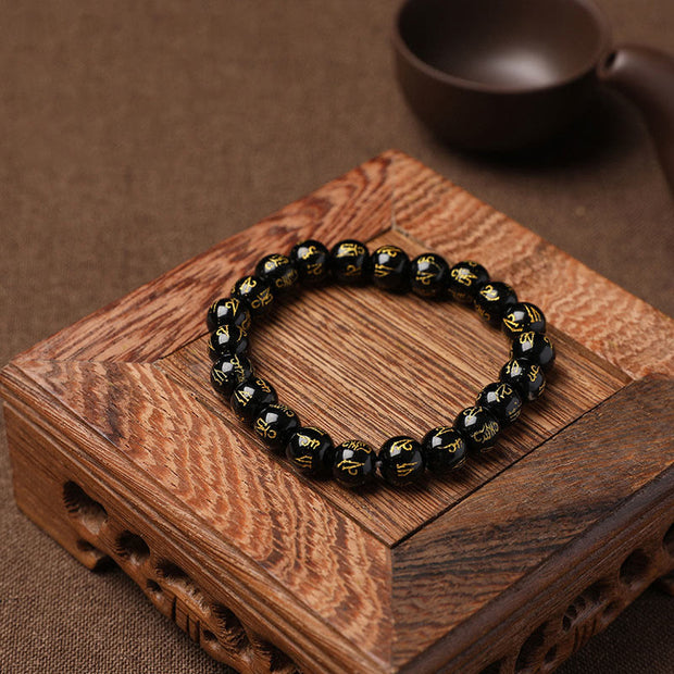 Buddha Stones Tibet White Crystal Black Onyx Om Mani Padme Hum Meditation Bracelet Bracelet BS 20