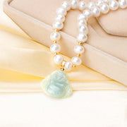 Buddha Stones Laughing Buddha Jade Pearl Prosperity Necklace Pendant Bracelet Earrings Necklaces & Pendants BS 7