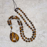 Buddha Stones Natural Tiger Eye Strength Beaded Pendant Necklace Necklaces & Pendants BS 2