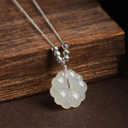 Buddha Stones 925 Sterling Silver Hetian White Jade Cosmos Flower Happiness Necklace Pendant Necklaces & Pendants BS Hetian White Jade(Protection♥Happiness)