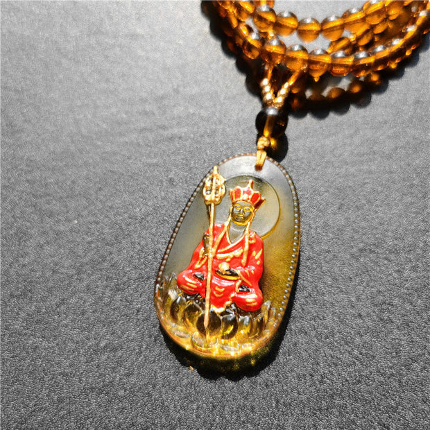 Buddha Stones Ksitigarbha Buddha Liuli Crystal Compassion Amulet Necklace Pendant Necklaces & Pendants BS Classic Yellow Sitting Ksitigarbha