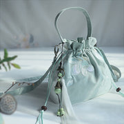 Buddha Stones Handmade Embroidered Flowers Canvas Tote Shoulder Bag Handbag Bag BS Green White Lotus
