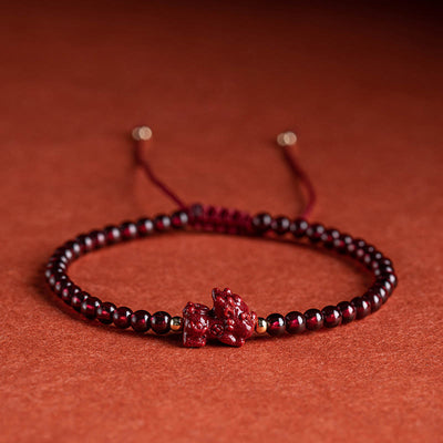 Buddha Stones Cinnabar PiXiu Blessing Calm String Bracelet