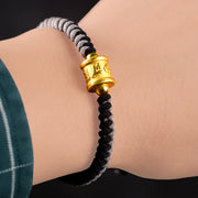 Buddha Stones 999 Sterling Silver Om Mani Padme Hum Protection Luck String Bracelet Bracelet BS 11