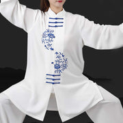Buddha Stones Flower Embroidery Meditation Prayer Spiritual Zen Tai Chi Qigong Practice Unisex Clothing Set Clothes BS 9