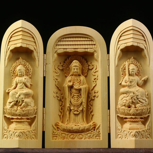 Buddha Stones Hand-carved Portable Buddha Boxwood Serenity Home Decoration Altar Prayer Altar BS Nanhai Avalokitesvara Kwan Yin