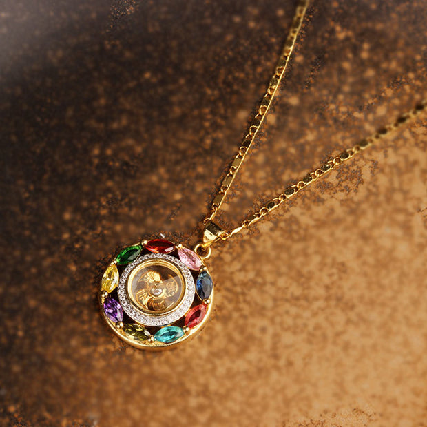 Buddha Stones Colorful Zircon Copper Wealth Luck Rotation Bracelet Necklace Pendant Bracelet Necklaces & Pendants BS 4