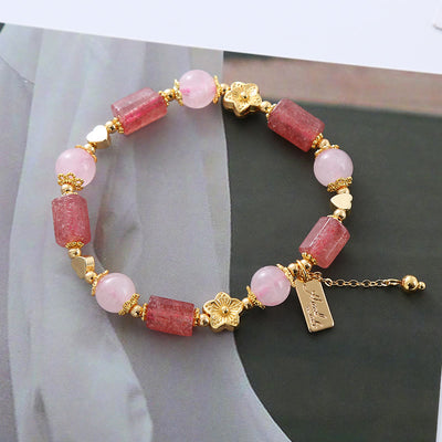 Buddha Stones Strawberry Quartz Pink Crystal Love Heart Flower Positive Bracelet