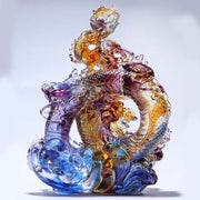 Buddha Stones Year of the Dragon Handmade Liuli Crystal Art Piece Protection Home Office Decoration With Base Decorations BS 7
