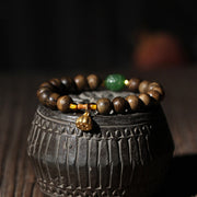 Buddha Stones 999 Gold Brunei Agarwood Cyan Jade Lotus Flower Peace Strength Bracelet Bracelet BS 19