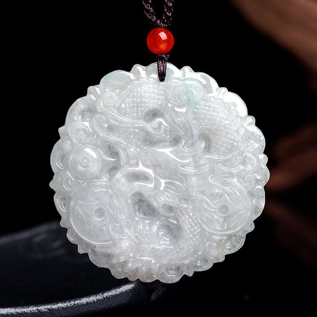 Buddha Stones White Jade Dragon Protection Necklace String Pendant Necklaces & Pendants BS 5