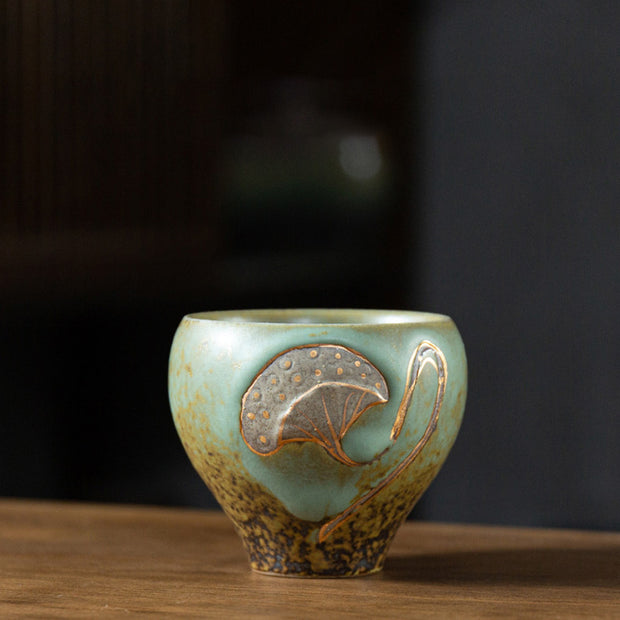Buddha Stones Lotus Pod Engraved Teacup Kung Fu Tea Cup Cup BS Green 7.6cm*6.6cm*120ml