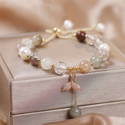 Buddha Stones Strawberry Quartz Rutilated Quartz Fishtail Charm Healing Bracelet