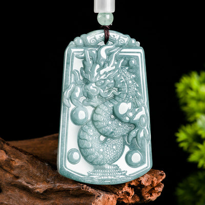 Buddha Stones Year Of The Dragon Chinese Zodiac Dragon Travels The World Jade Strength Necklace Pendant Necklaces & Pendants BS Dragon(Protection♥Success)