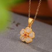 Buddha Stones 925 Sterling Silver Hetian White Jade Plum Flower Luck Necklace Pendant Necklaces & Pendants BS Hetian White Jade(Protection♥Happiness)