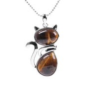 Buddha Stones Cat Pattern Natural Crystal Protection Necklace Pendant Necklaces & Pendants BS Tiger Eye