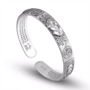 Buddha Stones Tibetan PiXiu Heart Sutra Coin White Copper Wealth Bracelet Adjustable Bangle Bracelet BS White Copper