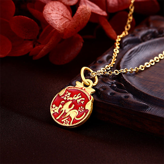 Buddha Stones Vintage Sika Deer Flowers Copper Healing Necklace Pendant