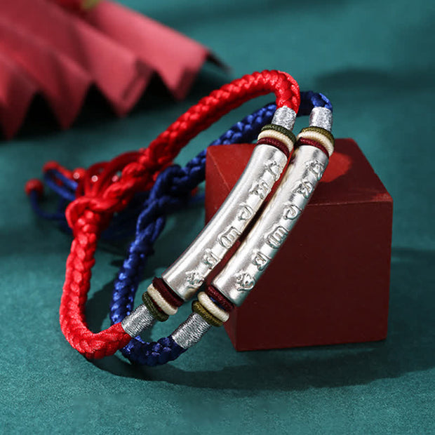 Buddha Stones 999 Sterling Silver Om Mani Padme Hum Protection Strength String Bracelet Bracelet BS 1