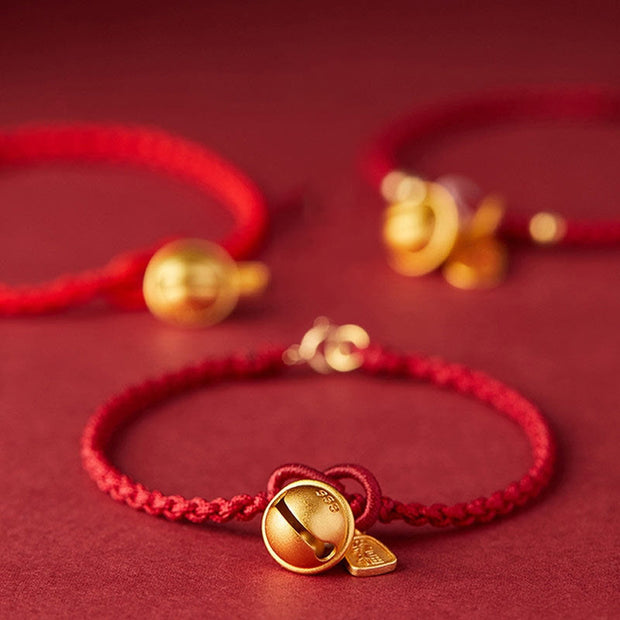 Buddha Stones Handmade Fu Character Charm Luck Happiness Bell Red Rope Bracelet Bracelet BS 9