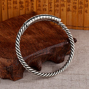 Buddha Stones Retro Heart Sutra Twisted Design Pattern Balance Bracelet Bangle