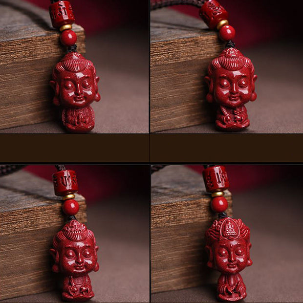 Buddha Stones Chinese Zodiac Natal Buddha Natural Cinnabar Amulet Keep Away Evil Spirits Necklace Pendant Necklaces & Pendants BS 21