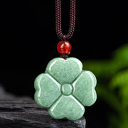 Buddha Stones Natural Lucky Four Leaf Clover Jade Prosperity Necklace Pendant Necklaces & Pendants BS 4