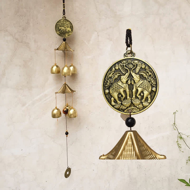 Buddha Stones Feng Shui Boat Elephant Yin Yang Bagua Coin Wall Hanging Chime Bell Handmade Home Decoration Decorations BS Elephant