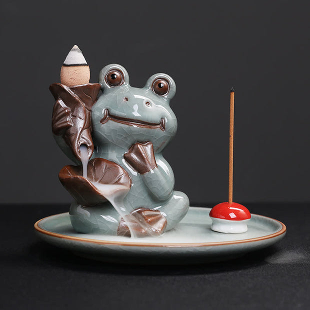 Buddha Stones Meditation Frog Ceramic Lotus Healing Incense Burner