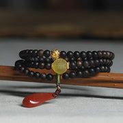 Buddha Stones 999 Gold Nha Trang Heiqinan Agarwood Amber Red Agate Strength Meditation Bracelet Bracelet BS 1