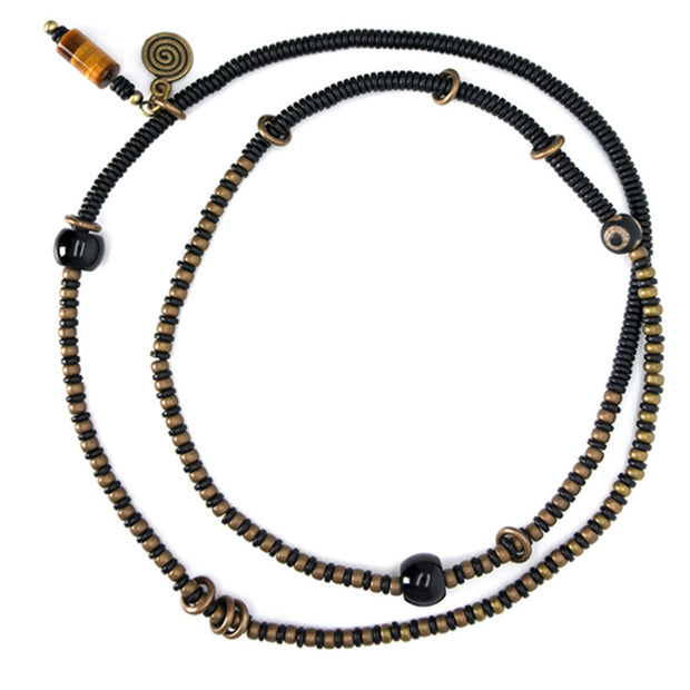 Buddha Stones Ebony Wood Dzi Bead Copper Peace Couple Bracelet Necklace Pendant Bracelet Necklaces & Pendants BS 12