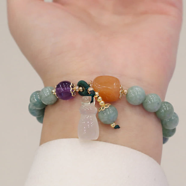 Buddha Stones Cyan Jade Lotus Pumpkin Wish Peace Buckle Amethyst Crystal Healing Bracelet Bracelet BS 8