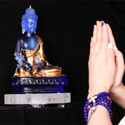 Buddha Stones Medicine Buddha Handmade Liuli Crystal Art Piece Compassion Statue Home Office Offering Decoration Decorations BS 15