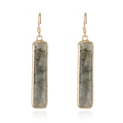 Buddha Stones Labradorite Crystal Stones Support Healing Bar Drop Earrings