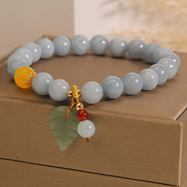 Buddha Stones Aquamarine Jade Leaf Healing Charm Bracelet Bracelet BS 5