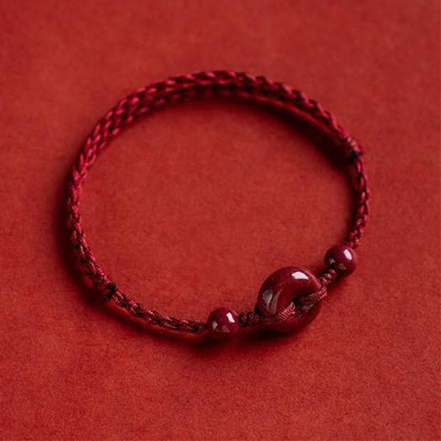 Buddha Stones Handmade Cinnabar Peace Buckle Safe and Healthy Charm Blessing String Bracelet Anklet Bracelet Anklet BS Dark Red Anklet(Anklet Circumference 18-32cm)