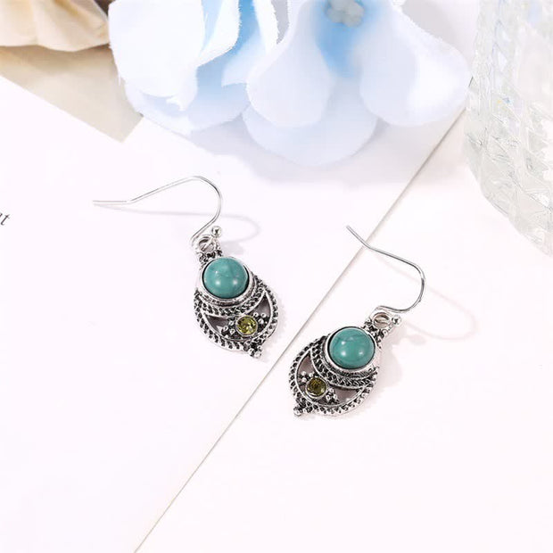 Buddha Stones Retro Turquoise Friendship Strength Hook Drop Dangle Earrings