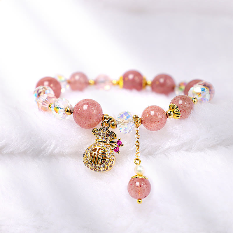 FREE Today: Love Healing Natural Strawberry Quartz Crystal Money Bag Charm Positive Bracelet FREE FREE 3