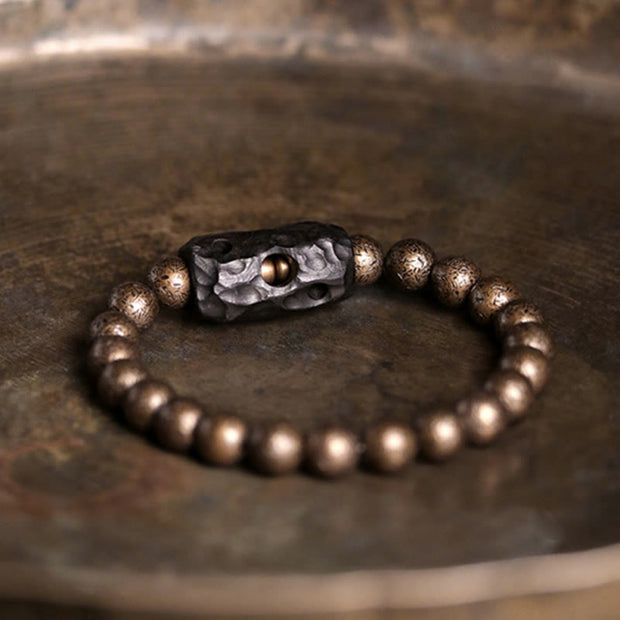 Buddha Stones Tibet Ebony Wood Copper Peace Balance Beaded Bracelet