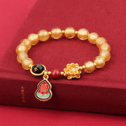 Buddha Stones Tibet Om Mani Padme Hum Fu Character Gourd Charm Lotus Liuli Glass Bead Luck Bracelet Bracelet BS 8mm Gold Liuli Glass Bracelet(Wrist Circumference 14-16cm)